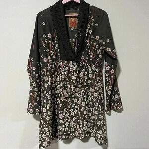 Johnny Was Floral Empire Crochet Collar Tunic Size XS